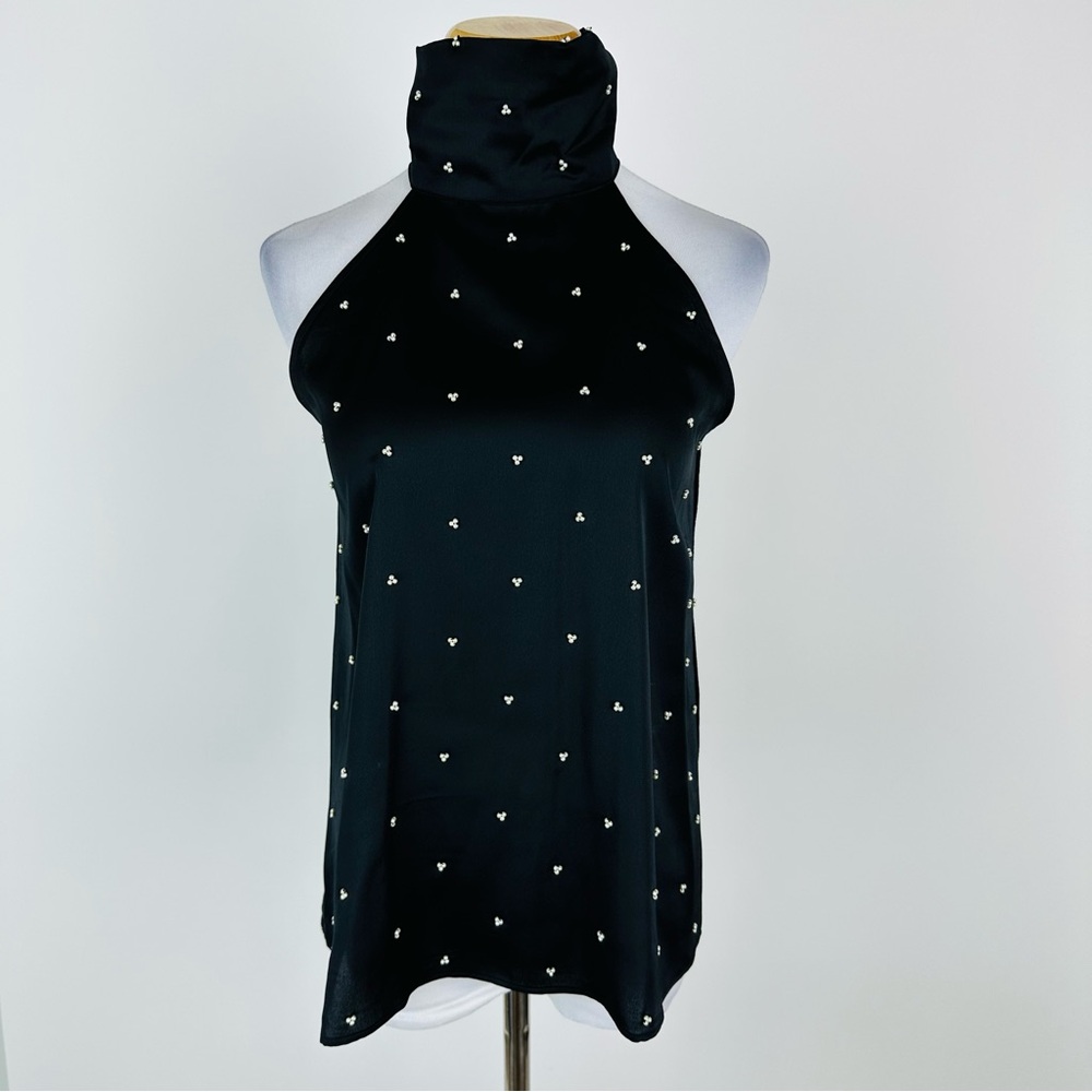 Ann Taylor Pearlized Detail Black Halter Top Size Small Petite - Picture 2 of 8